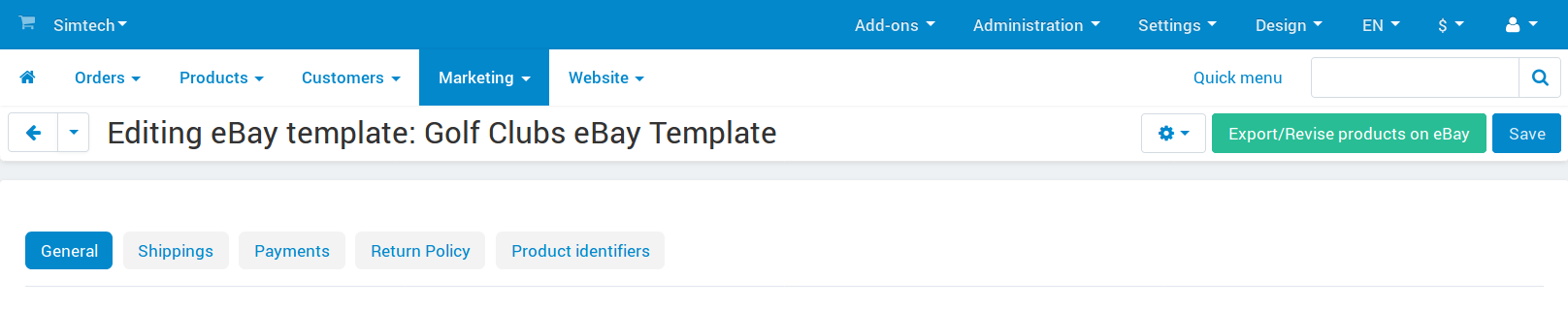 Μπορείτε να εξάγετε eBay templates από τη λίστα templates ή τη σελίδα επεξεργασίας template.