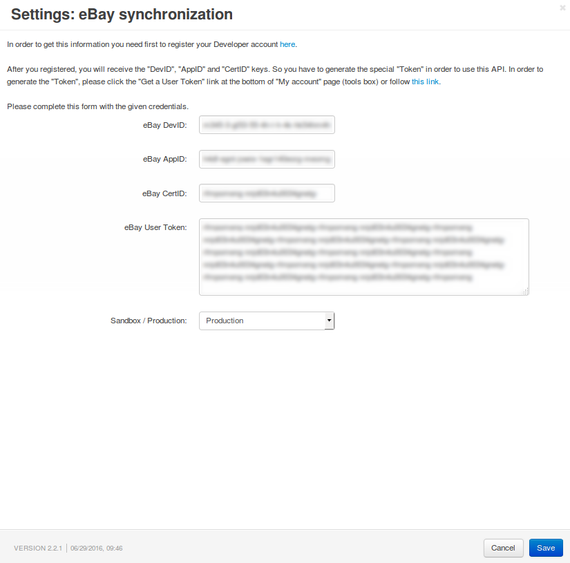 Εισαγάγετε τα eBay IDs σας στα αντίστοιχα πεδία των ρυθμίσεων του πρόσθετου.