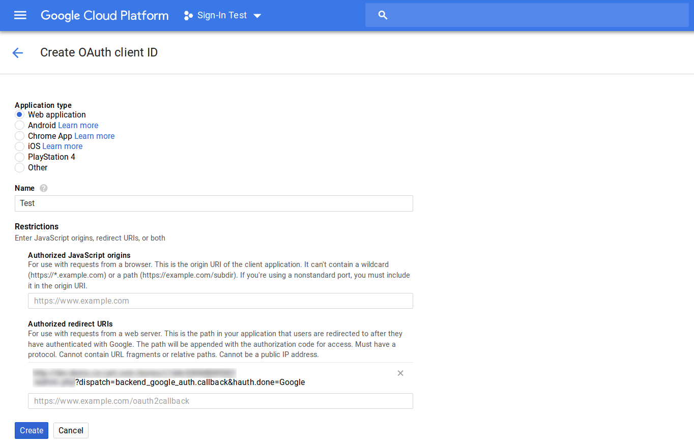 Δημιουργία έργου Google Cloud.