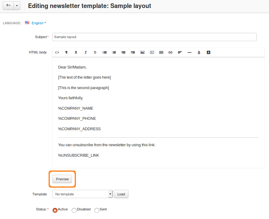 Κάντε κλικ στο Preview για να ανοίξετε το πρότυπο email σε νέα καρτέλα του προγράμματος περιήγησης.
