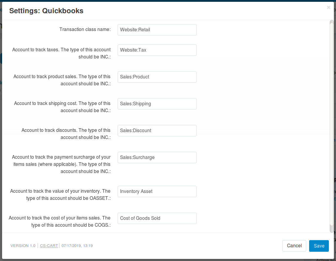 Ρυθμίσεις Πρόσθετου QuickBooks στο CS-Cart.
