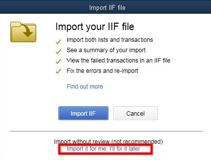 Κατά την εισαγωγή ενός αρχείου IFF από το CS-Cart στο QuickBooks 2019, χρησιμοποιήστε την επιλογή «Εισαγωγή χωρίς ανασκόπηση».