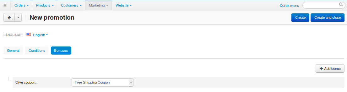 Το μπόνους Give coupon σημαίνει ότι ο κωδικός κουπονιού θα δημιουργηθεί και θα αποσταλεί στον πελάτη.