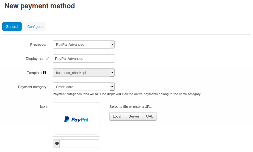 Δημιουργία νέας μεθόδου πληρωμής PayPal Advanced.