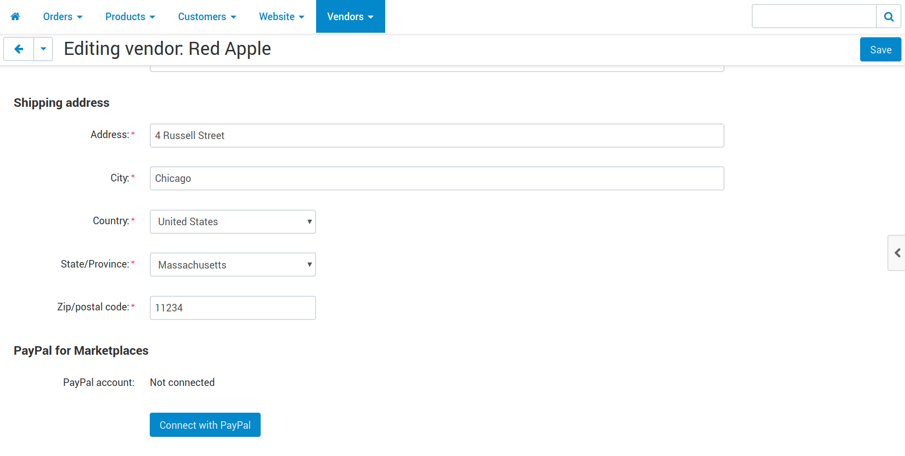 Η ενότητα PayPal for Marketplaces στο προφίλ του πωλητή.