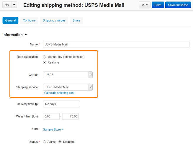 Ρύθμιση USPS στο CS-Cart.