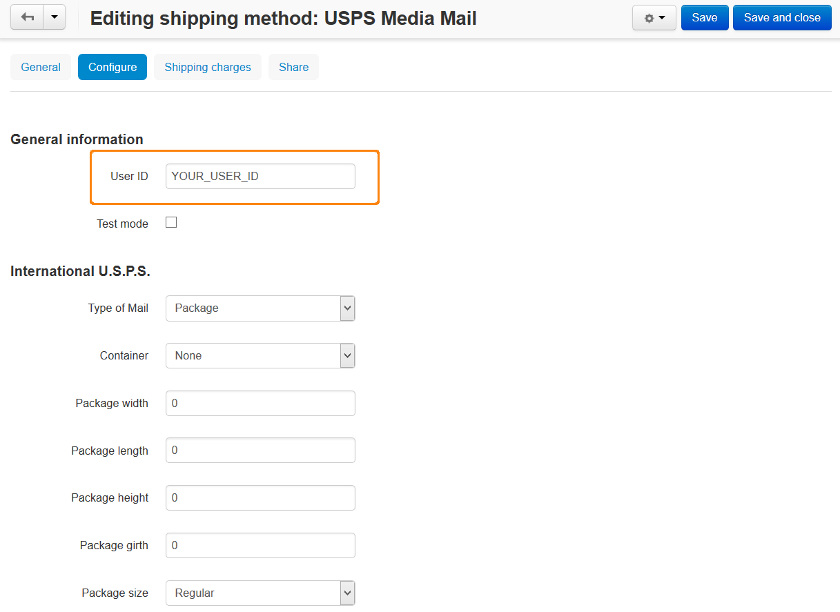 Ρύθμιση της μεθόδου αποστολής USPS.